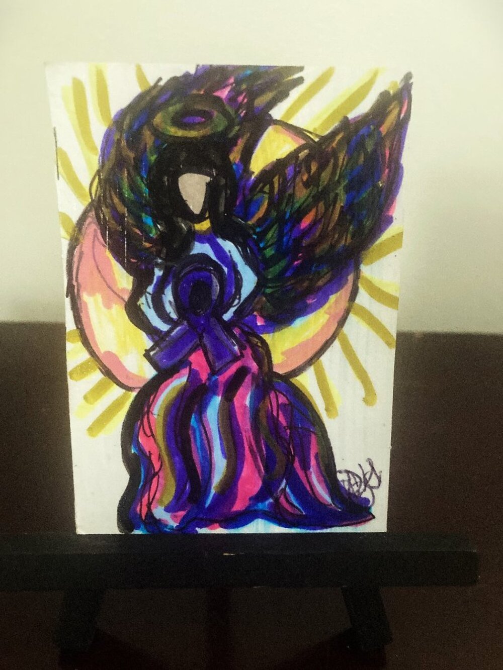Original ACEO hand painted Card, Angel Series, "Purple Ribbon Angel", Signed